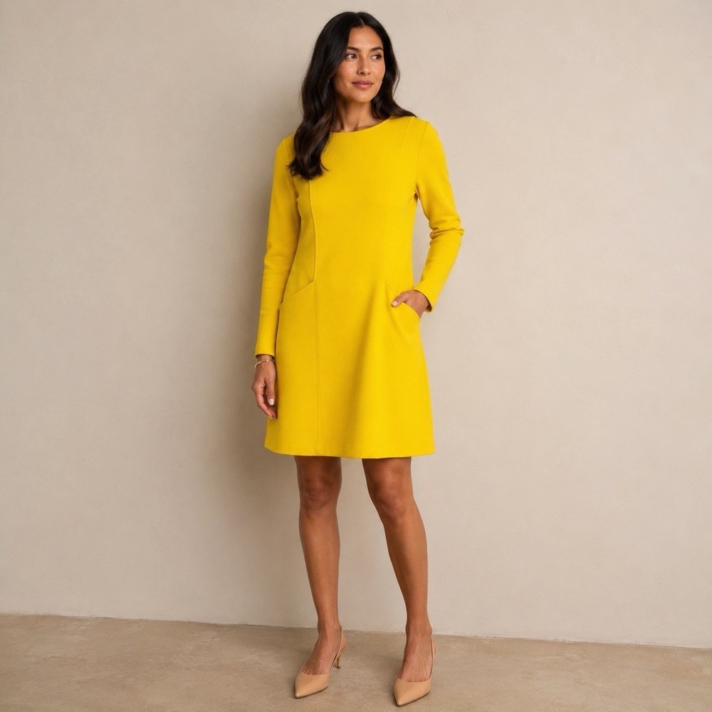 Boden Ellen Ottoman shift dress yellow textured career knee length 4R Small